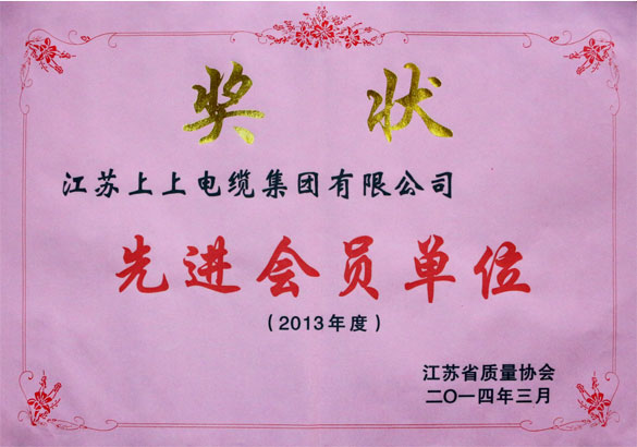 必赢集团荣获江苏省质量协会2013年度“先进会员单位”称号